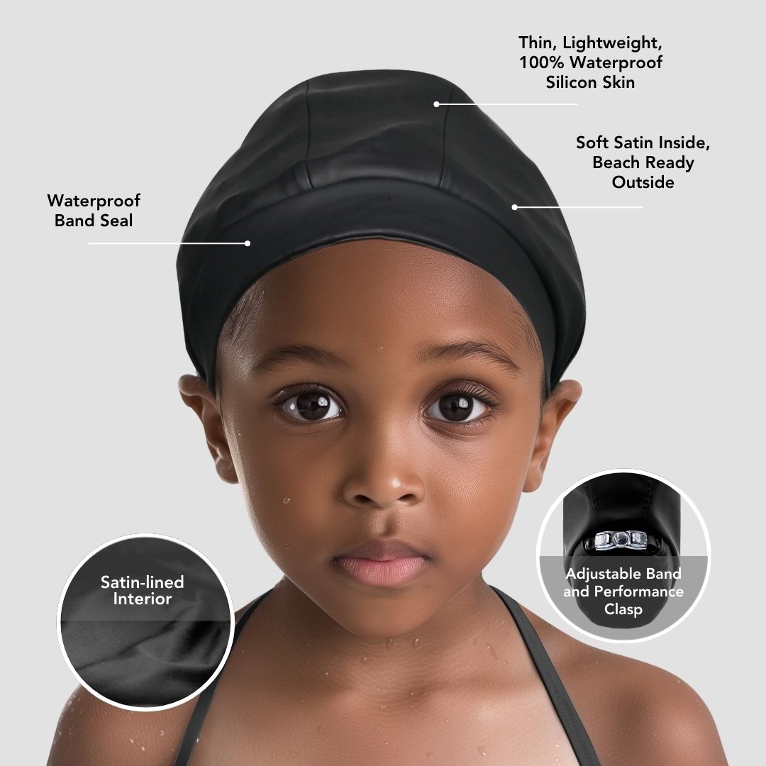 Hairbrella Satin-Lined Waterproof, Adjustable Kid's Swim Cap