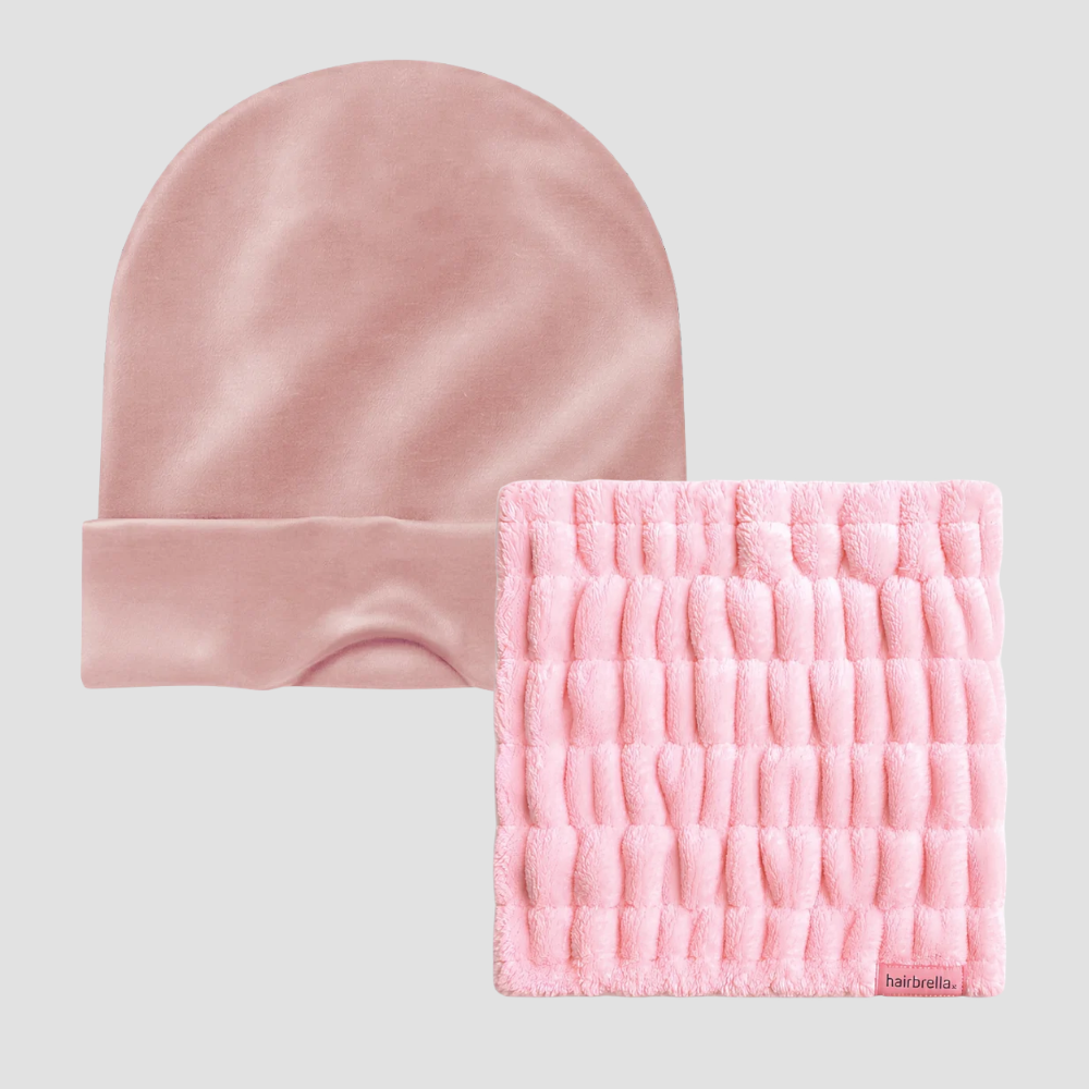 Hairbrella Blush Spa Set – Spa Headband & Satin Nap Cap